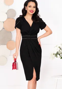 Rochie de ocazie Gertrud neagra conica cu maneci tip lalea imagine