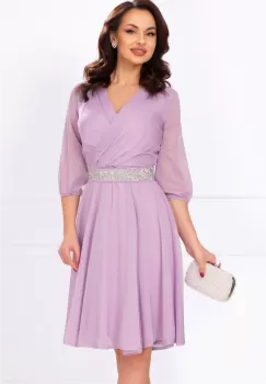 Rochie de ocazie in clos lila cu cordon stralucitor in talie imagine