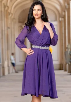 Rochie de ocazie in clos mov Romina cu cordon stralucitor in talie imagine