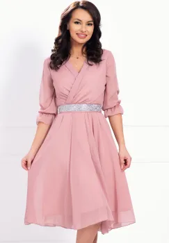 Rochie de ocazie in clos rose cu cordon stralucitor si insertii argintii imagine