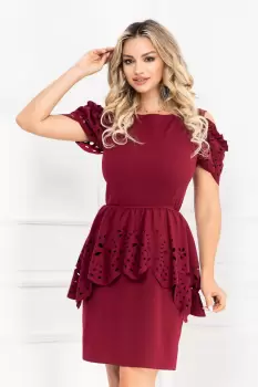 Rochie de ocazie Livia bordo cu peplum si material perforat By InPuff imagine