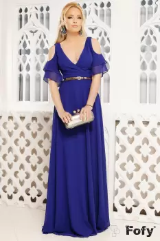 Rochie de ocazie lunga Fofy din tripluvoal cu maneci cazute imagine