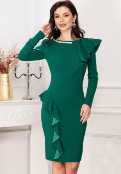 Rochie de ocazie Mariel verde cu volane si banda din strassuri imagine