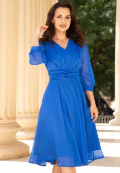 Rochie de ocazie midi albastra in clos Romina cu fir lurex imagine