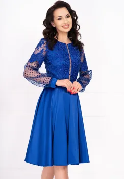 Rochie de ocazie midi albastru royal Jennifer in clos cu bust brodat imagine