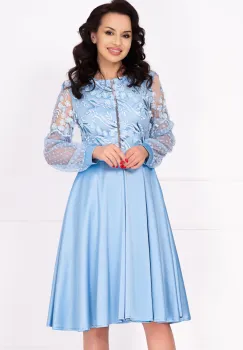 Rochie de ocazie midi bleu Jennifer in clos cu bust brodat imagine