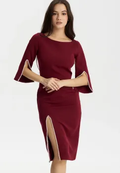 Rochie de ocazie midi Daria bordo decorata cu margele imagine