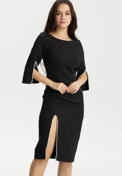 Rochie de ocazie midi Daria neagra decorata cu margele imagine