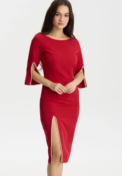 Rochie de ocazie midi Daria rosie decorata cu margele imagine