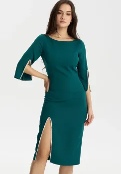 Rochie de ocazie midi Daria verde decorata cu margele imagine
