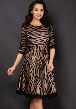 Rochie de ocazie midi Francesca cu model zebrat si dublura bej imagine