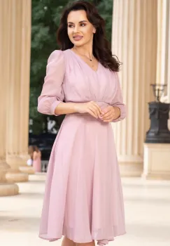 Rochie de ocazie midi roz in clos Romina cu fir lurex imagine