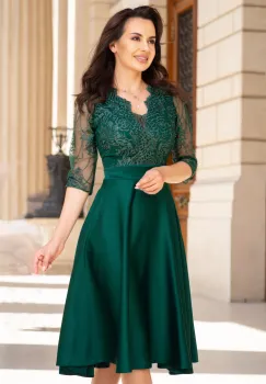 Rochie de ocazie midi verde Lucrezia din tafta cu broderie imagine