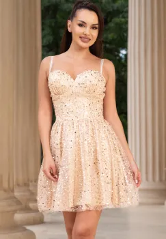 Rochie de ocazie mini crem in clos decorata cu paiete imagine