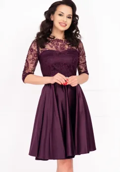 Rochie de ocazie mov in clos Alison cu maneci din dantela imagine