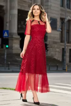 Rochie de ocazie Moze bordo din tull si broderie aplicata manual imagine