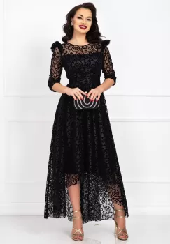 Rochie de ocazie neagra asimetrica Francesca cu model din catifea imagine