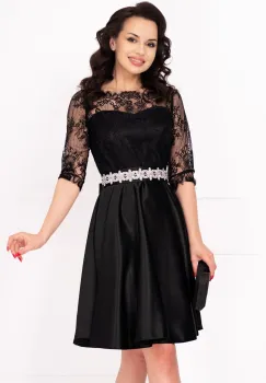 Rochie de ocazie neagra in clos Alison cu maneci din dantela imagine