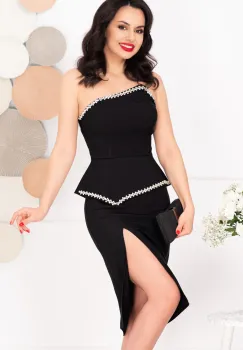 Rochie de ocazie Noemi neagra cu peplum si strassuri imagine