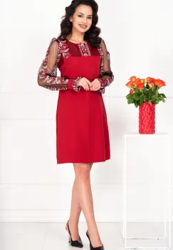 Rochie de ocazie Norina rosie cu broderie florala imagine