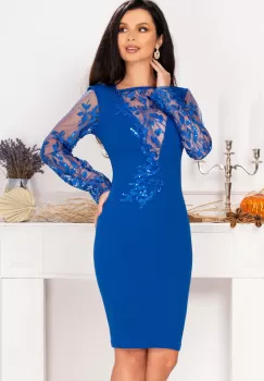 Rochie de ocazie Odette albastru royal cu aplicatii brodate imagine