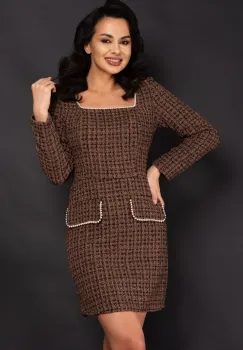 Rochie de ocazie Raissa maro din tweed cu perlaje decorative imagine