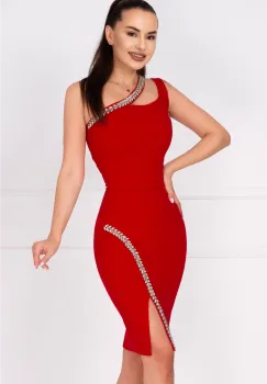 Rochie de ocazie rosie Florence decorata cu pietre sclipitoare imagine