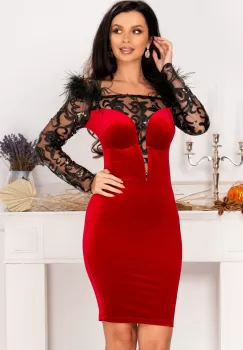 Rochie de ocazie rosie Jacqueline cu maneci lungi brodate imagine