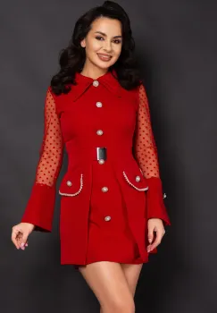 Rochie de ocazie rosie Naomi cu nasturi pretiosi si fusta detasabila imagine