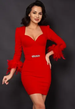 Rochie de ocazie rosie scurta Leonora cu accesoriu din strassuri imagine