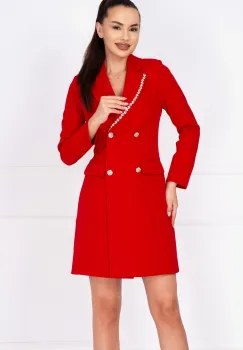 Rochie de ocazie rosie tip sacou Nadina decorata cu strassuri imagine