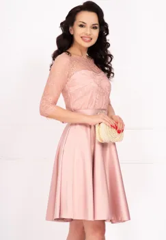 Rochie de ocazie roz in clos Alison cu maneci din dantela imagine