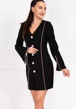 Rochie de ocazie tip sacou cu benzi pretioase din strassuri argintii imagine