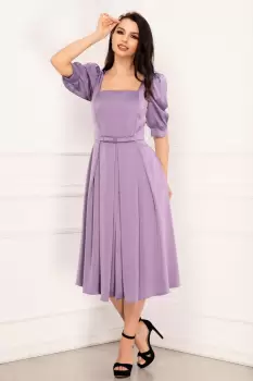 Rochie de ocazie Valeria lila cu pliuri si maneci bufante imagine