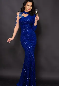 Rochie de seara albastra din paiete Agathe cu broderie aplicata imagine