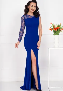 Rochie de seara albastra eleganta Jessie cu maneca din dantela imagine