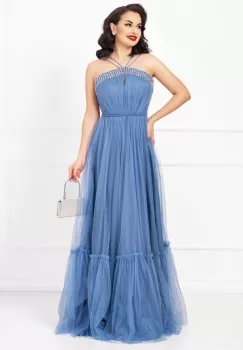 Rochie de seara Christine bleu cu model din strassuri imagine