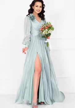 Rochie de seara eleganta Gabriella mint cu drapaje si floare 3D imagine
