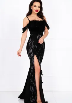 Rochie de seara eleganta neagra Casiana cu model floral din margele imagine