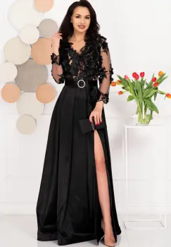 Rochie de seara eleganta neagra Ofelia cu flori 3D imagine