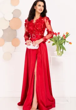 Rochie de seara eleganta rosie Ofelia cu flori 3D imagine