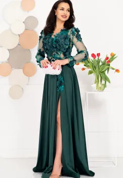 Rochie de seara eleganta verde Ofelia cu flori 3D imagine