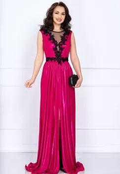 Rochie de seara Ginette fuchsia peliculizata cu broderie aplicata imagine