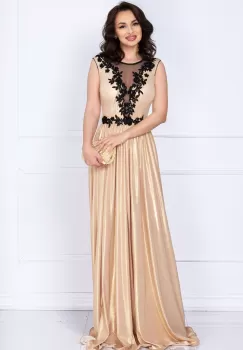 Rochie de seara Ginette gold peliculizata cu broderie aplicata imagine