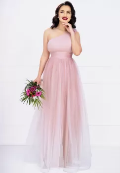 Rochie de seara Kendra lunga rose in degrade eleganta din tulle cu floare 3D imagine