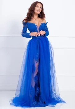Rochie de seara lunga albastra Aurora din tulle si dantela imagine