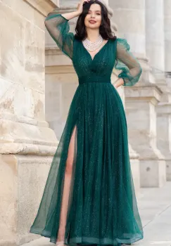 Rochie de seara lunga eleganta verde Esmeralda cu glitter imagine