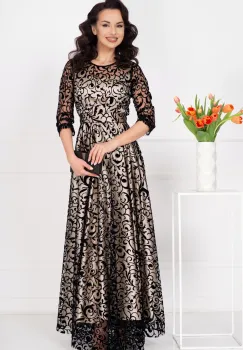 Rochie de seara lunga Francesca cu model din catifea si dublura bej imagine