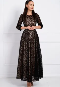 Rochie de seara lunga Francesca cu model floral din catifea si dublura bej imagine