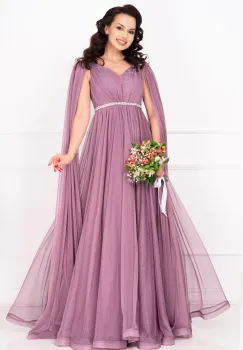 Rochie de seara lunga Gratiela cu maneci tip trena si strassuri imagine